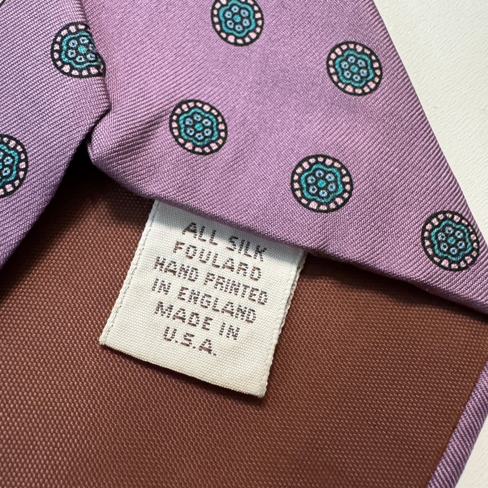 VTG 80s Bert Pulitzer Tie Purple Teal Medallion Silk Foulard‎ Hand Printed USA - Picture 4 of 4